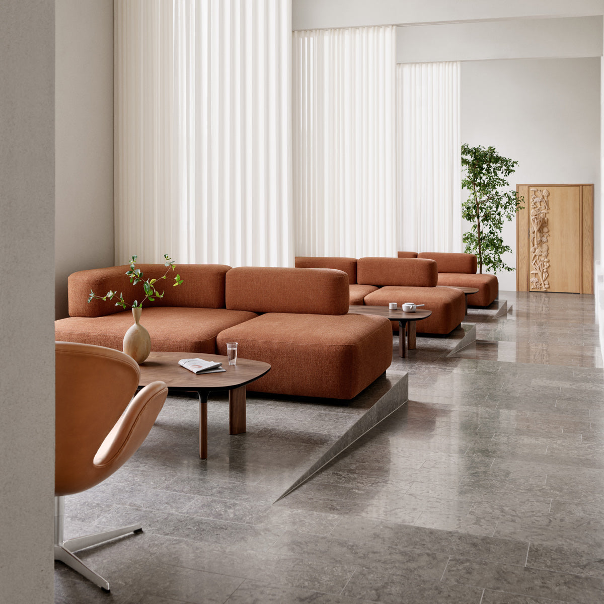 Alphabet Sofa by Fritz Hansen, showing alphabet sofas in live shot.