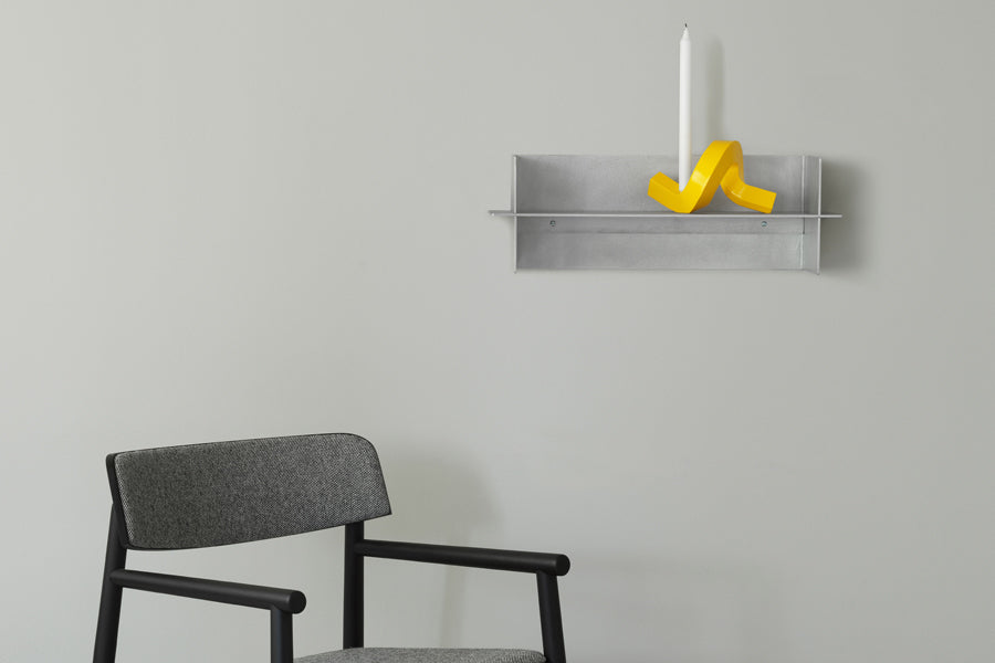 Alu Shelf by Normann Copenhagen, showing alu shelf in live shot.