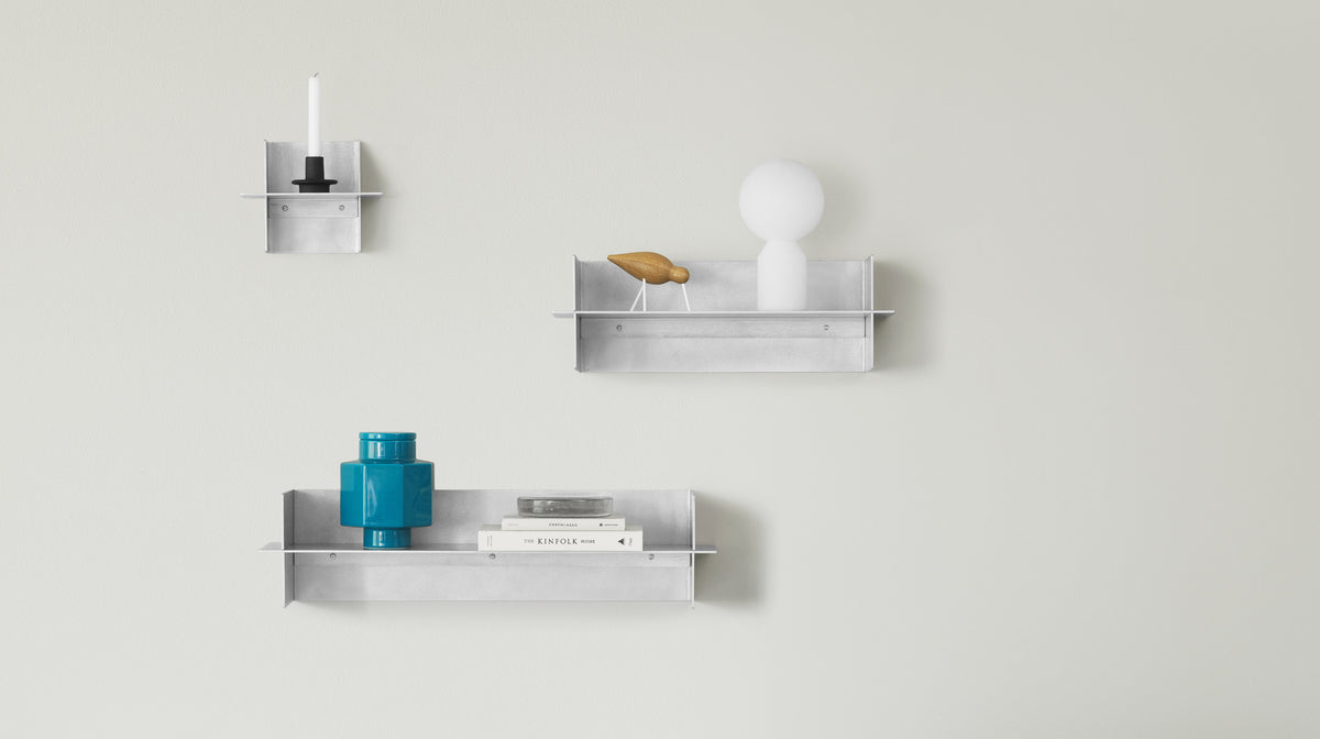 Alu Shelf by Normann Copenhagen, showing alu shelves in live shot.