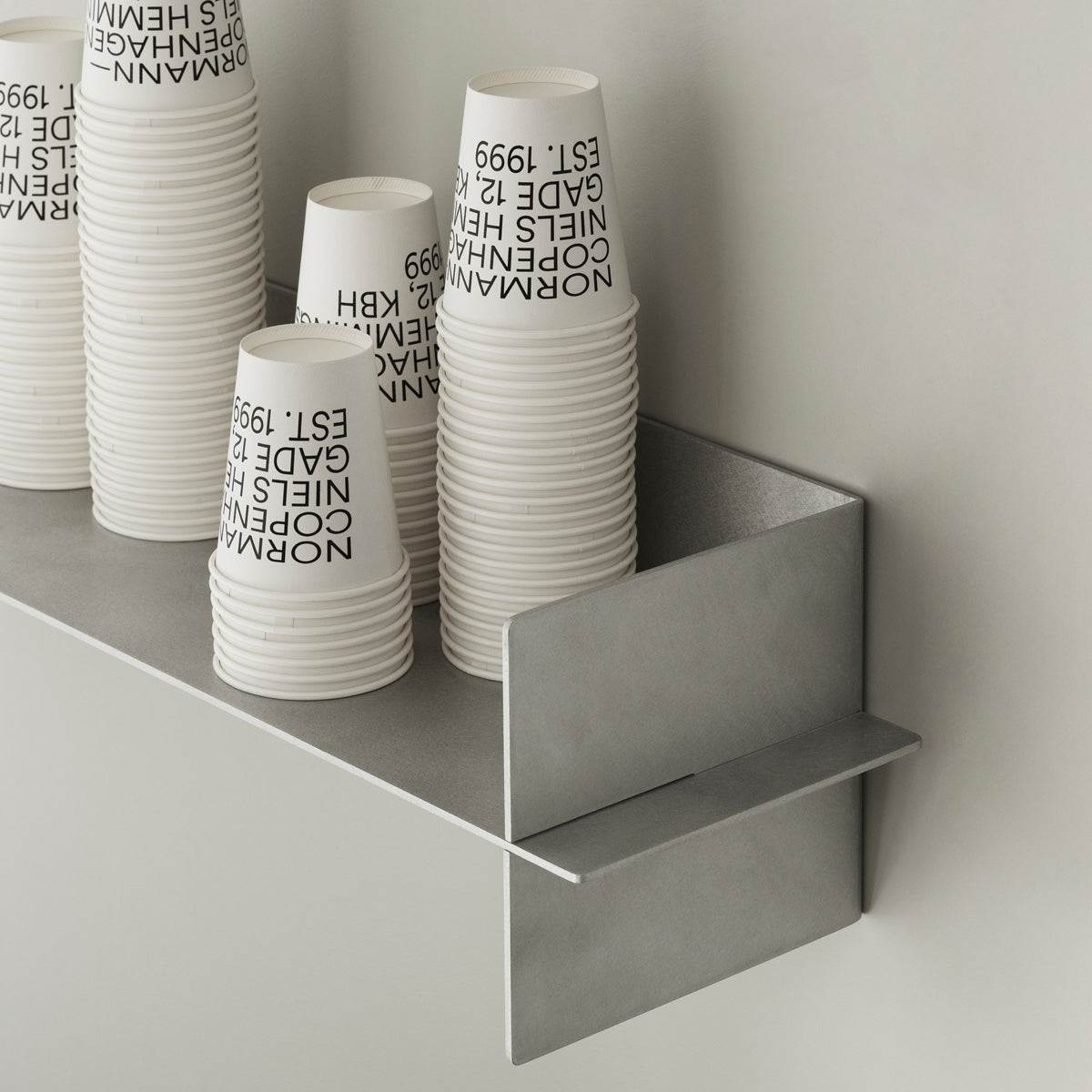 Alu Shelf by Normann Copenhagen, showing closeup view of alu shelf in live shot.