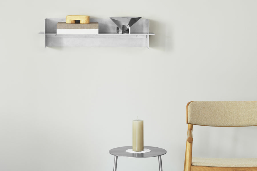 Alu Shelf by Normann Copenhagen, showing alu shelf in live shot.