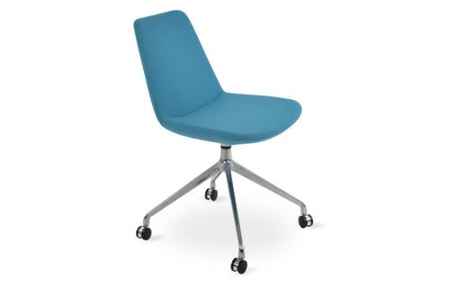 Eiffel Spider Swivel Chair-Fabric with Casters by SohoConcept - Aluminum, Camira Era Turquoise Fabric.