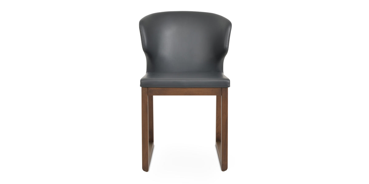 Amed Sled Wood Chair by SohoConcept, showing front view of amed sled wood chair in beech walnut wood/grey ppm-fr.