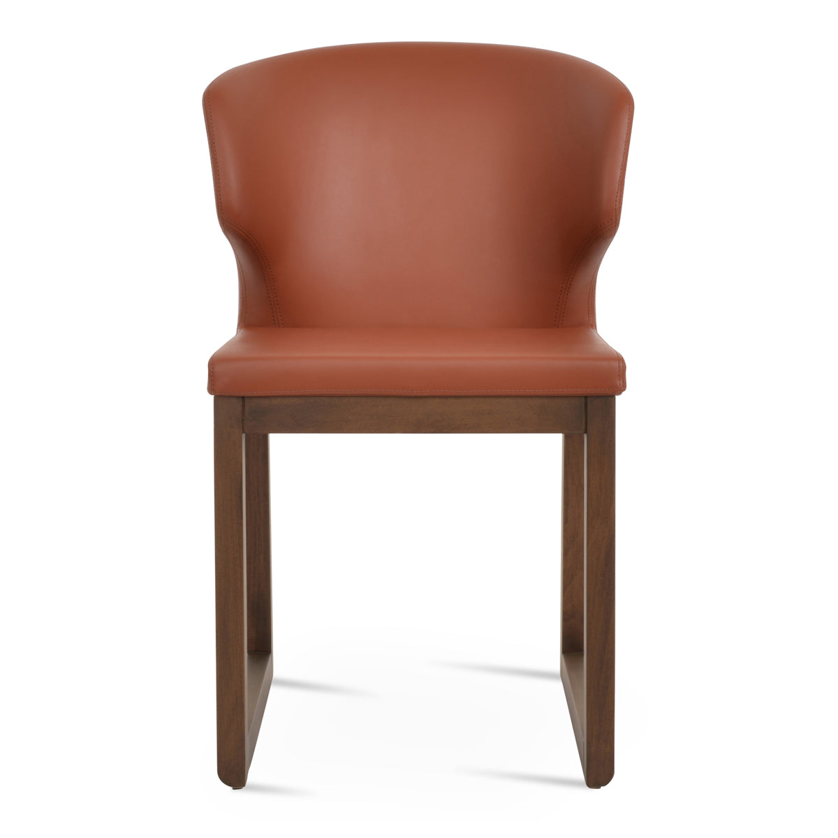 Amed Sled Wood Chair by SohoConcept, showing front view of amed sled wood chair in beech walnut wood/cinnamon ppm-fr.