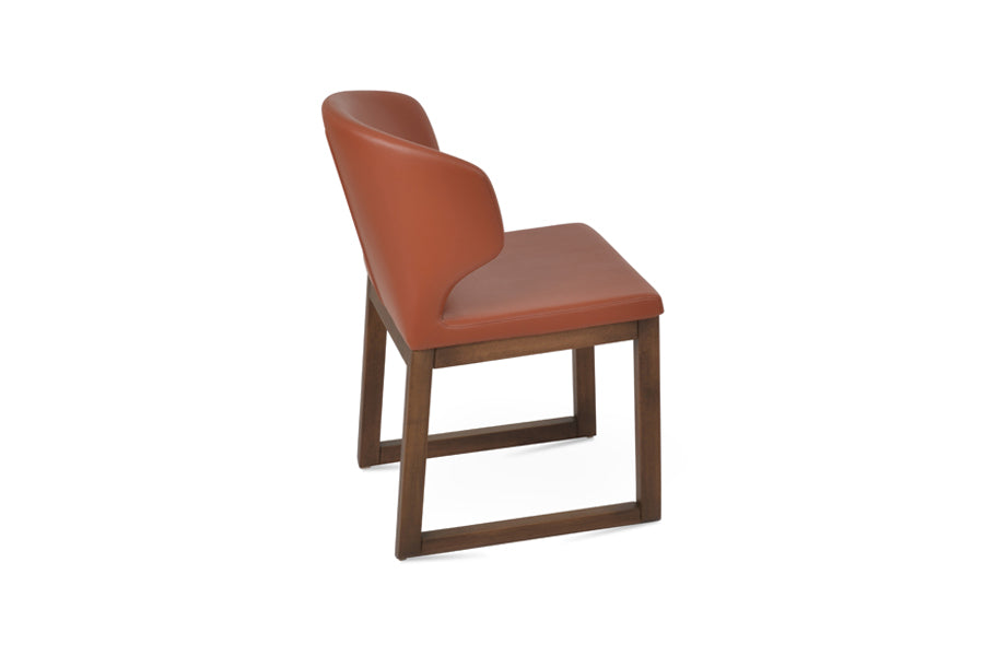 Amed Sled Wood Chair by SohoConcept, showing back view of amed sled wood chair in beech walnut wood/cinnamon ppm-fr.