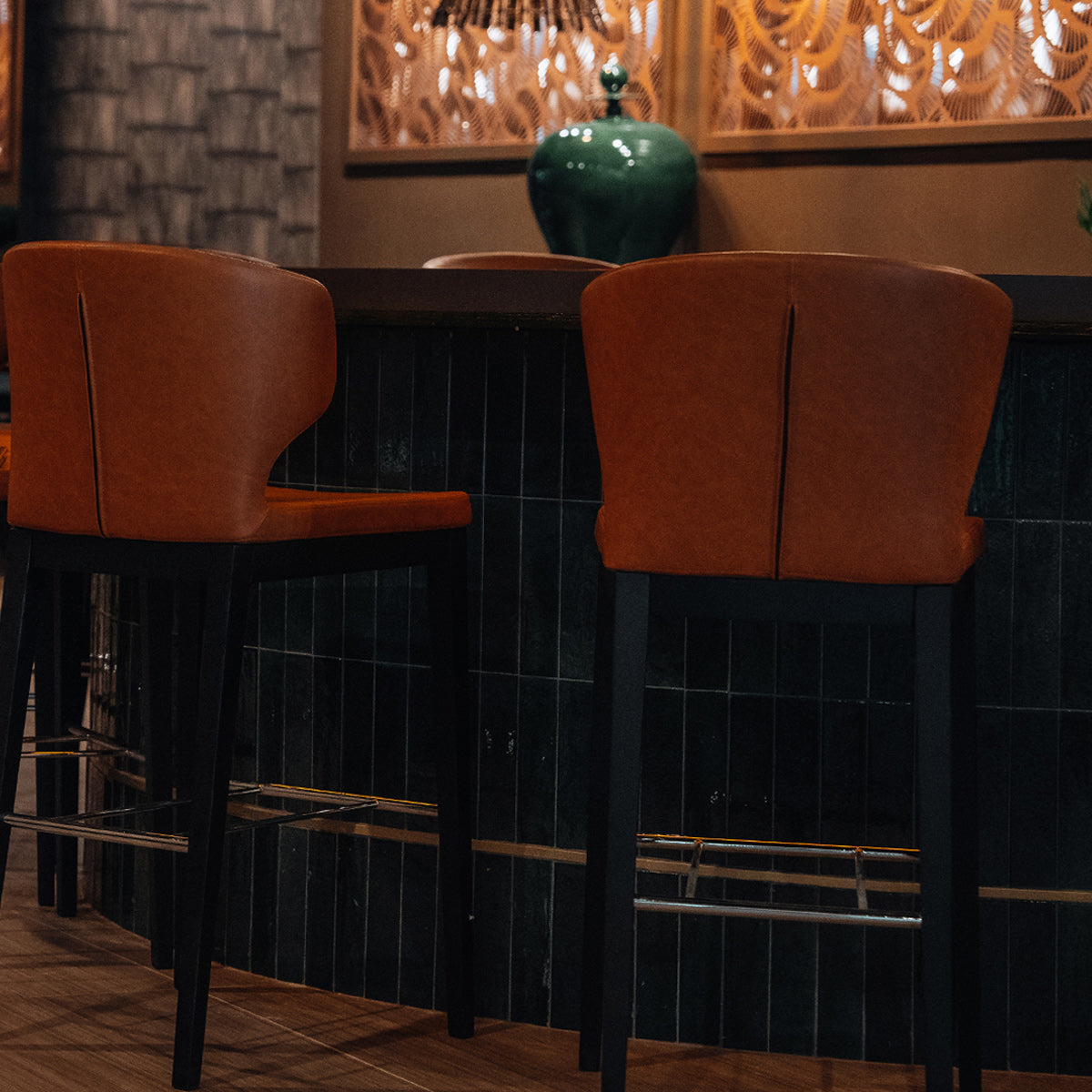 Amed Wood Stool by SohoConcept, showing amed wood stools in live shot.