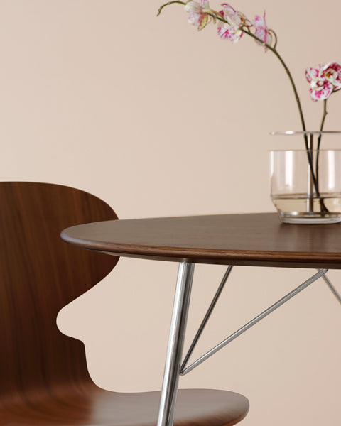 Ant Chair by Fritz Hansen, showing closeup view of ant chair in live shot.