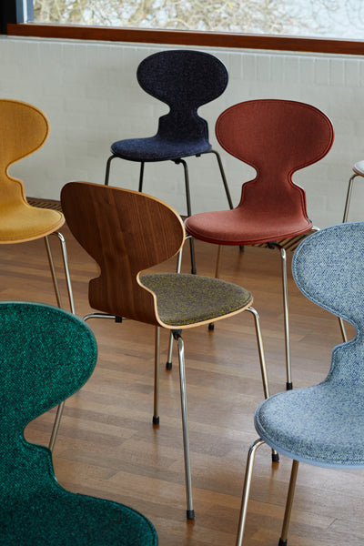 Ant Front Upholstery Chair by Fritz Hansen, showing ant front upholstery chairs in live shot.