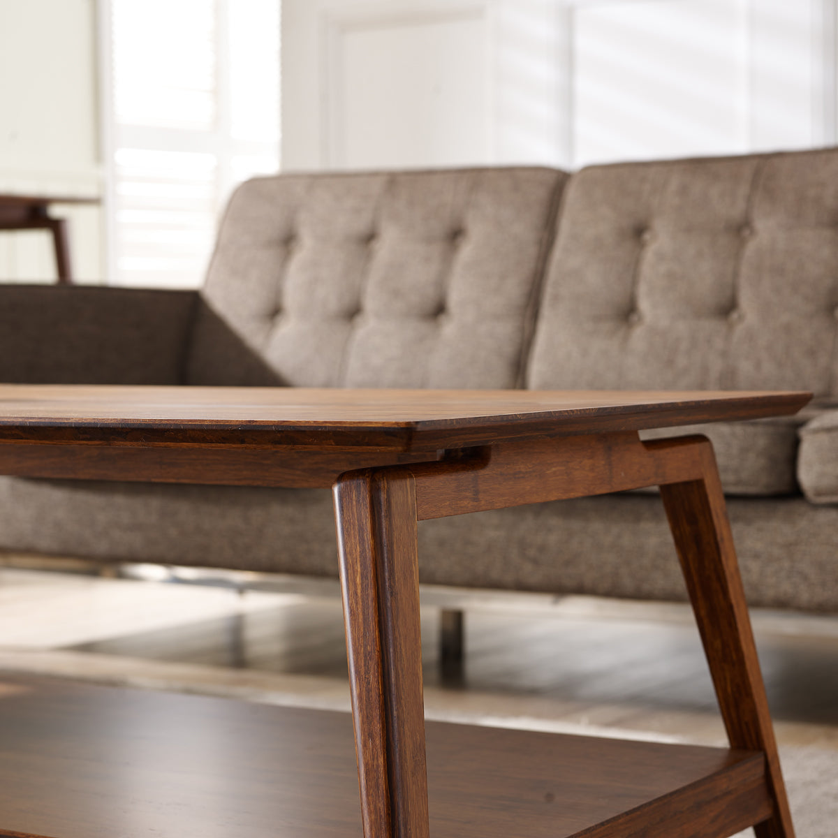 Antares Coffee Table by Greenington, showing closeup view of antares coffee table in live shot.