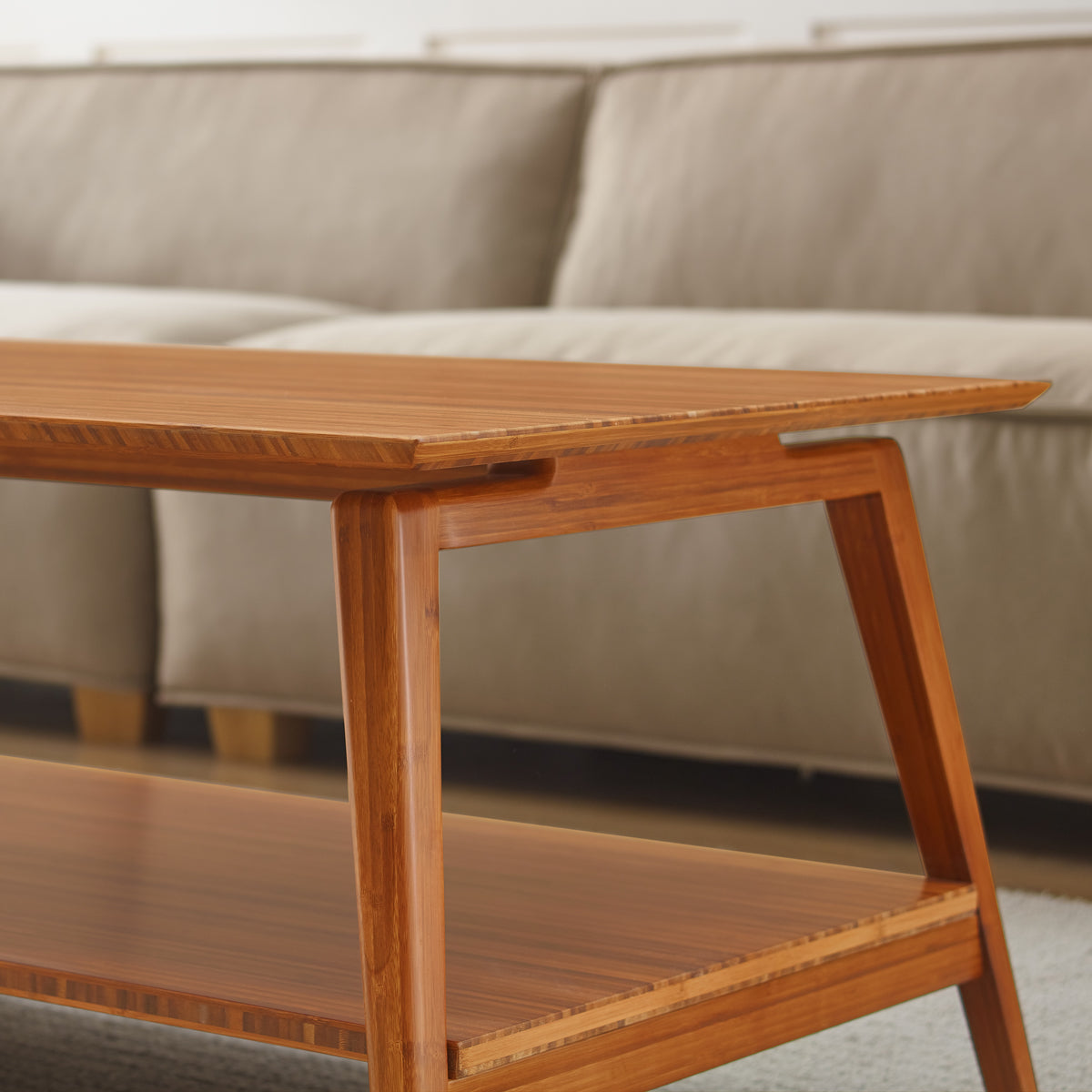 Antares Coffee Table by Greenington, showing closeup view of antares coffee table in live shot.