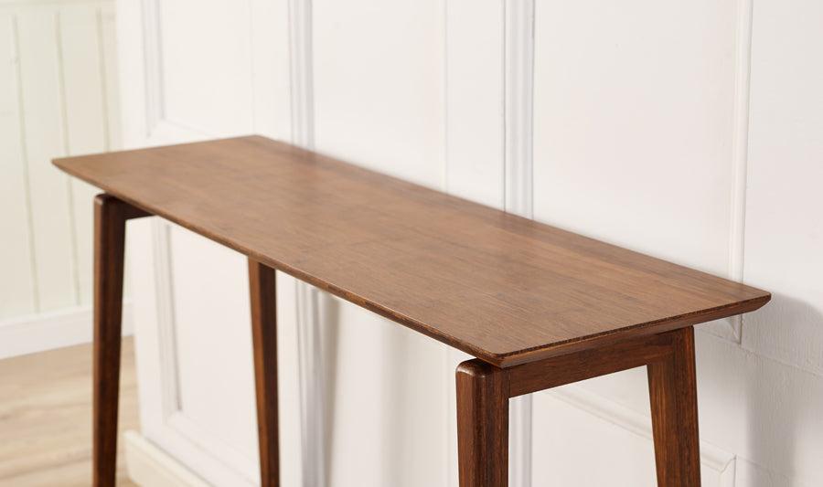 Antares Console Table by Greenington, showing closeup view of antares console table in live shot.