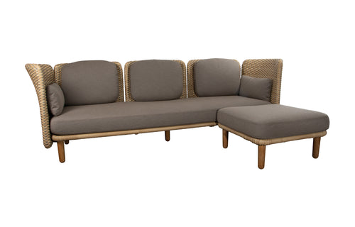 Arch Sectional by Cane-Line - 3-Seater Sofa with Low Arms/Backrests & Chaise Lounge/Natural/Taupe Flat Weave.