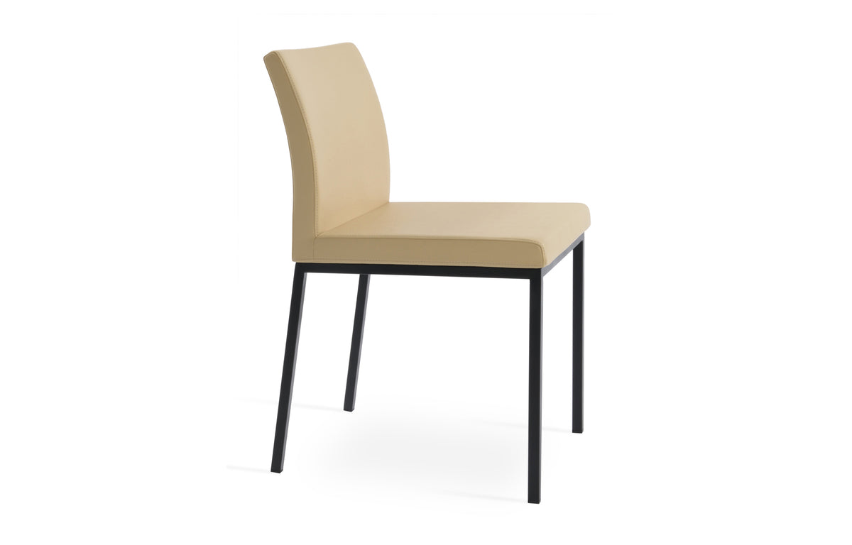Aria Metal Dining Chair by SohoConcept - Black Powder, Tan Leatherette.