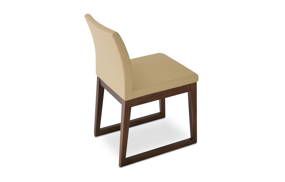 Aria Sled Wood Dining Chair by SohoConcept - Tan Leatherette.