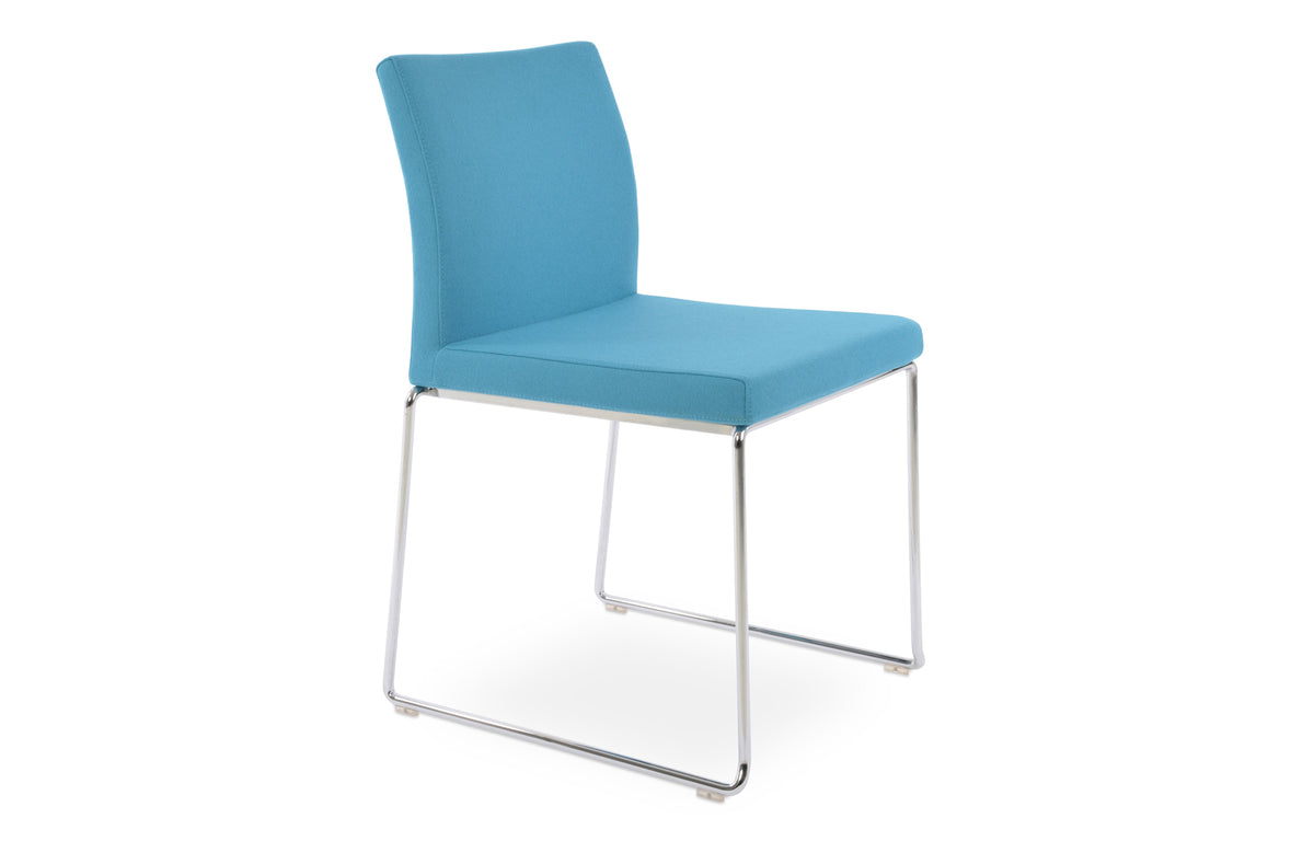 Aria Stackable Dining Chair-Fabric by SohoConcept - Chrome Wire, Camira Blazer Turquoise Wool.