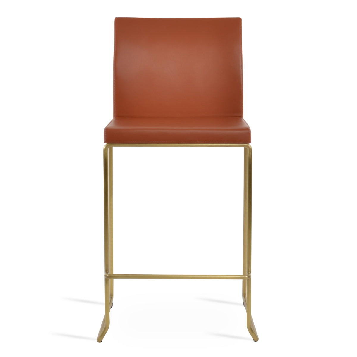 Aria Wire Stackable Counter Stool by SohoConcept, showing front view of aria wire stackable counter stool in brass wire/cinnamon ppm-fr.