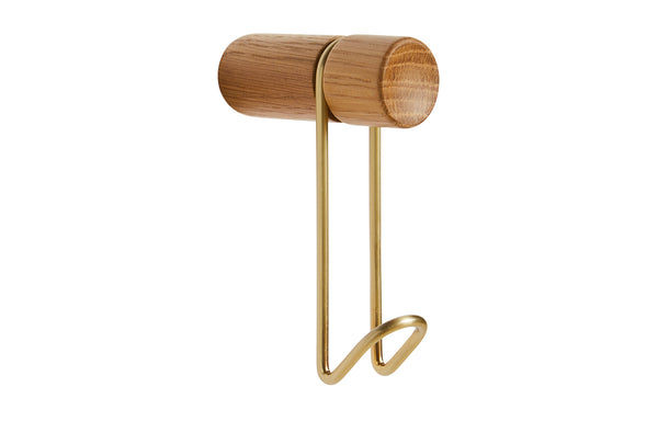Around Wall Hanger by Woud - Small, White Oak/Satin Brass Plated Metal.
