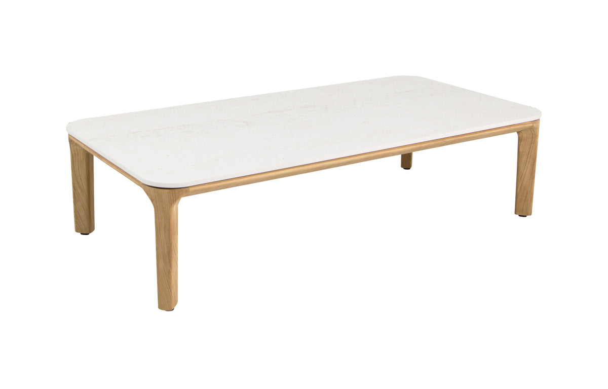 Aspect Coffee Table by Cane-Line - Rectangular, Travertine Look Ceramic */Teak.