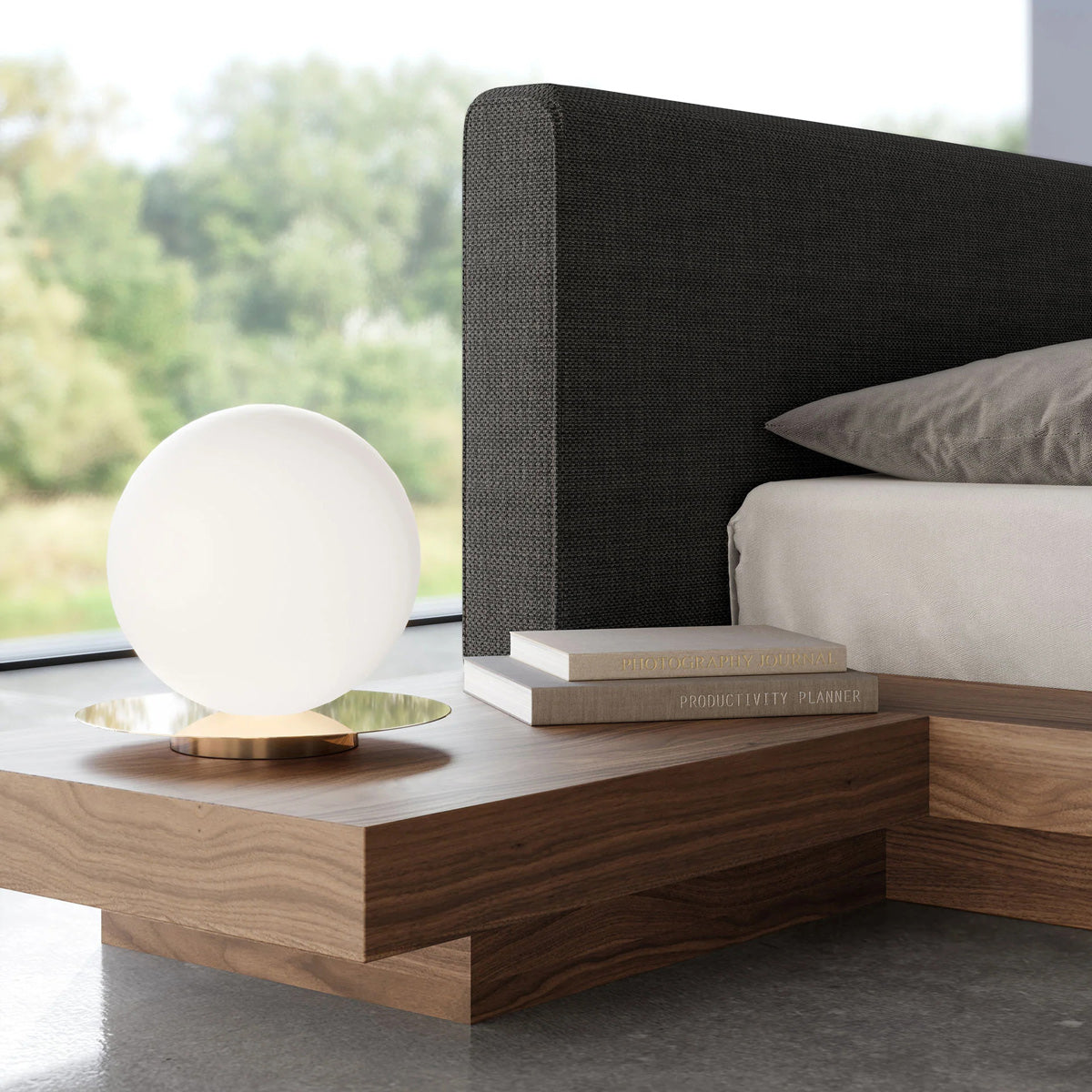 Astor Bed by Viesso, showing closeup view of astor bed in live shot.