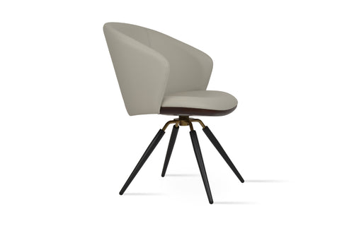 Athena Carrot Swivel Arm Chair by SohoConcept - Black Powder & Brass, Walnut, Light Grey Leatherette.