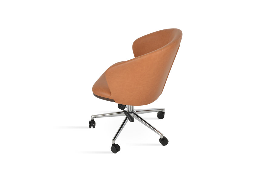 Athena Office Chair by SohoConcept, showing back-angle view of athena office chair in chrome/caramel ppm-fr.