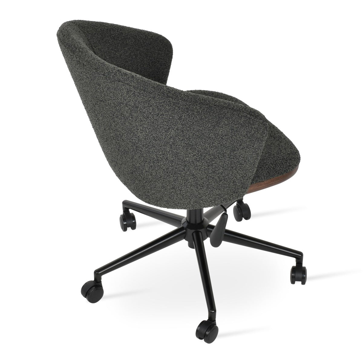 Athena Office Chair by SohoConcept, showing back view of athena office chairs in black finish/black boucle fabric.