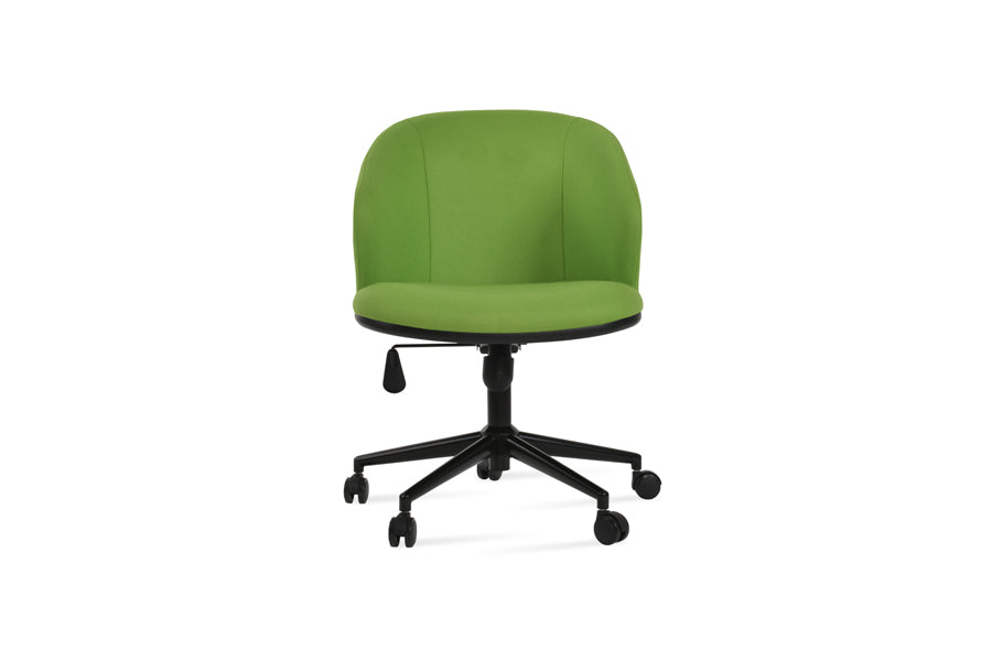 Athena Office Chair by SohoConcept, showing front view of athena office chair in black finish/wenge/camira blazer pistachio wool.