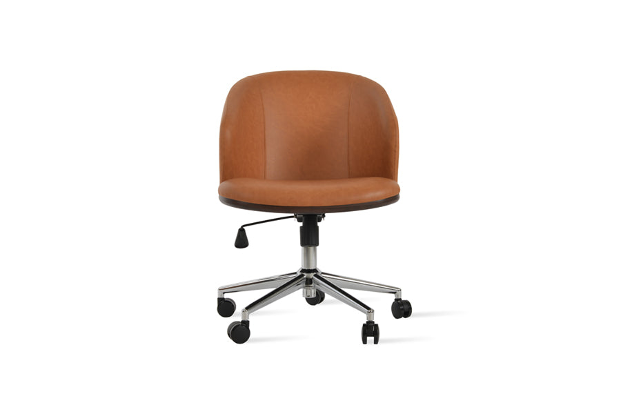 Athena Office Chair by SohoConcept, showing front view of athena office chair in chrome/caramel ppm-fr.