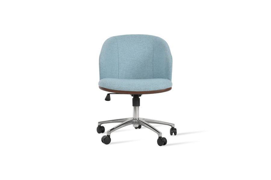 Athena Office Chair by SohoConcept, showing front view of athena office chair in aluminum/camira blazer smoke blue wool.