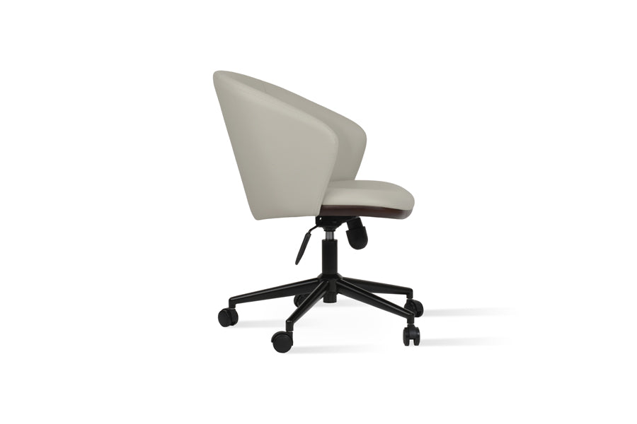 Athena Office Chair by SohoConcept, showing side view of athena office chair in black finish/light grey leatherette.