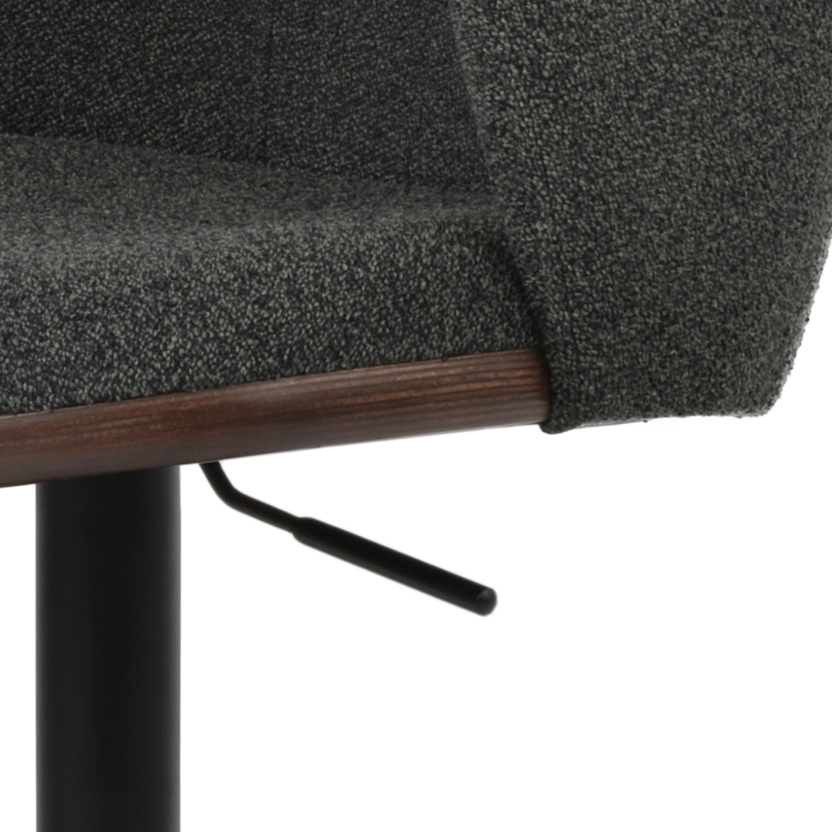 Athena Piston Stool by SohoConcept, showing closeup view of athena piston stool in black powder/black boucle fabric.
