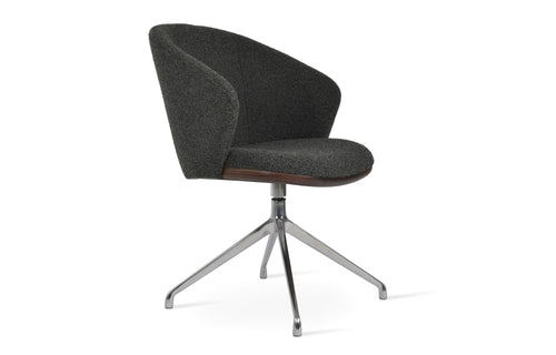Athena Spider Swivel Armchair by SohoConcept - No Casters, Aluminum, Black Boucle Fabric.