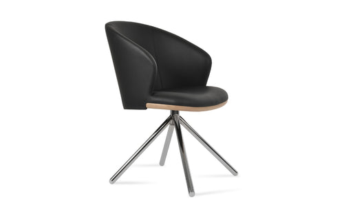 Athena Stick Swivel Arm Chair by SohoConcept - Chrome, Natural, Black Leatherette.