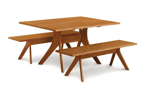 Audrey Bench by Copeland Furniture, showing natural cherry audrey bench with dining table.