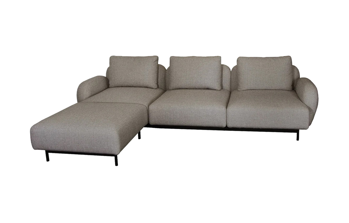 Aura Sectional by Cane-Line - 3-Seater Sofa with Chaise Lounge, Light Brown Zen Fabric.