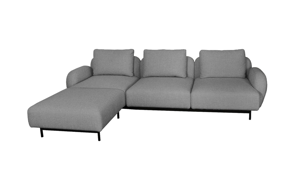 Aura Sectional by Cane-Line - 3-Seater Sofa with Chaise Lounge, Light Grey Zen Fabric.