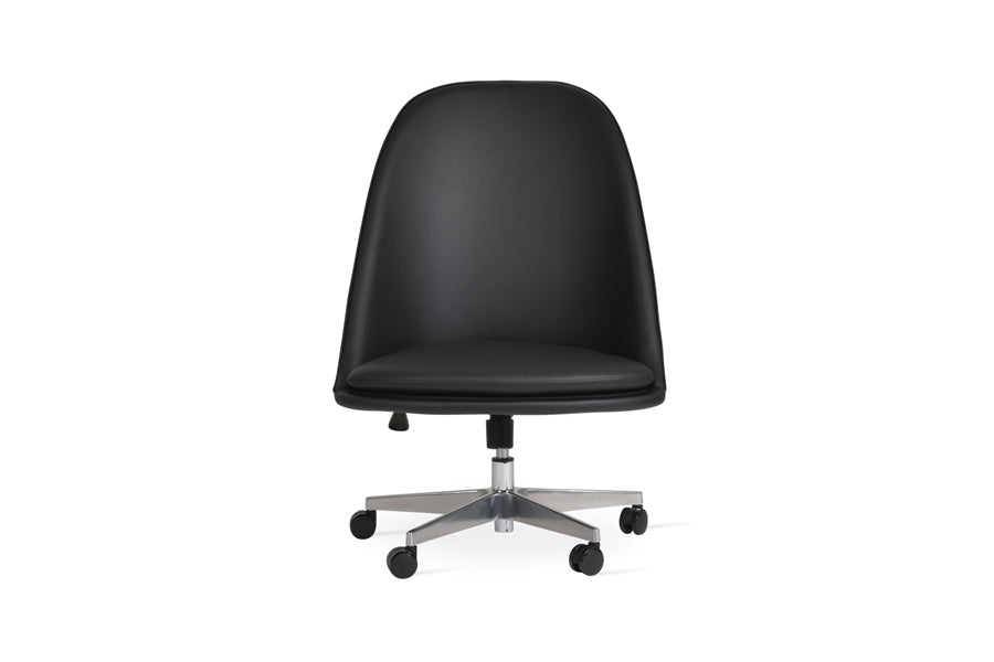 Avanos Office Chair by SohoConcept, showing front view of avanos office chair in large/aluminum/black leatherette.