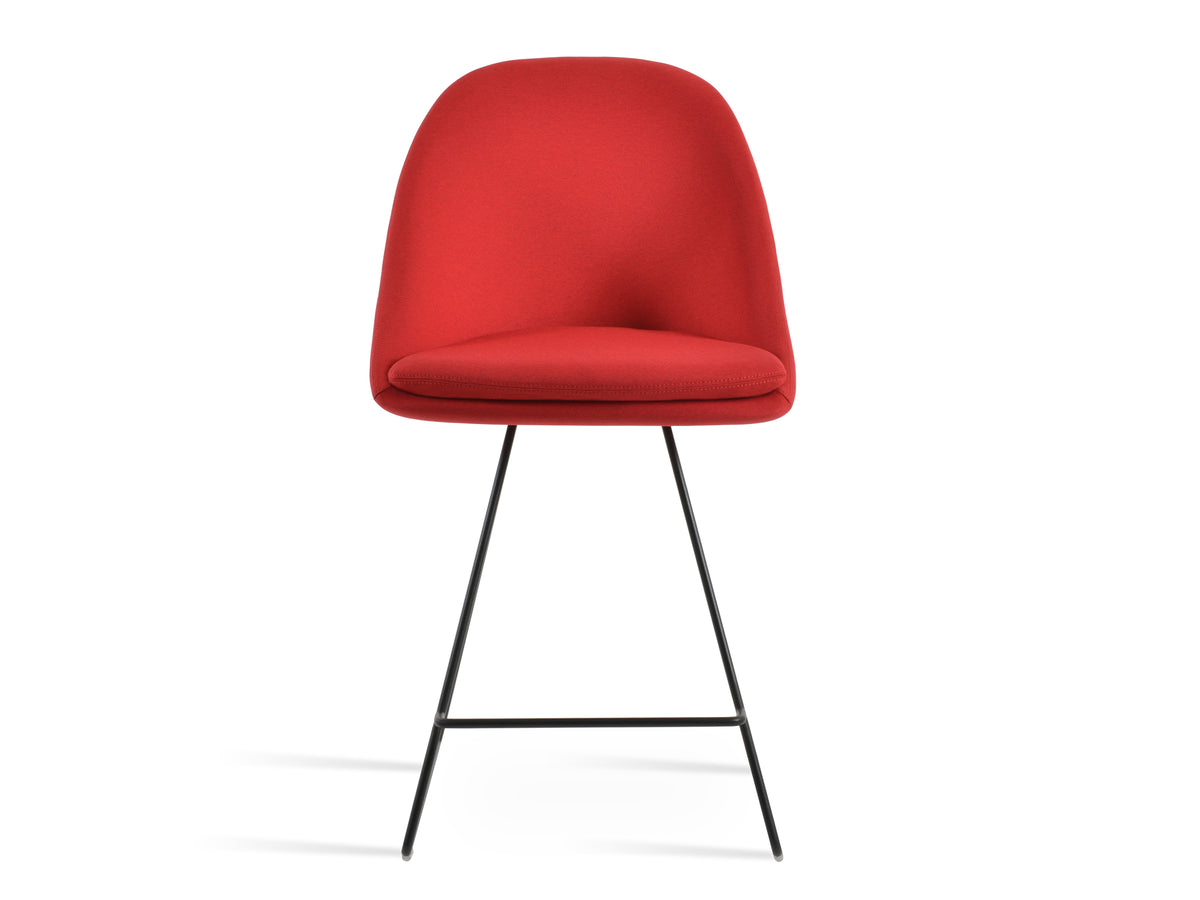 Avanos Wire Stool by SohoConcept, showing front view of avanos wire stool in black wire/camira era red fabric.
