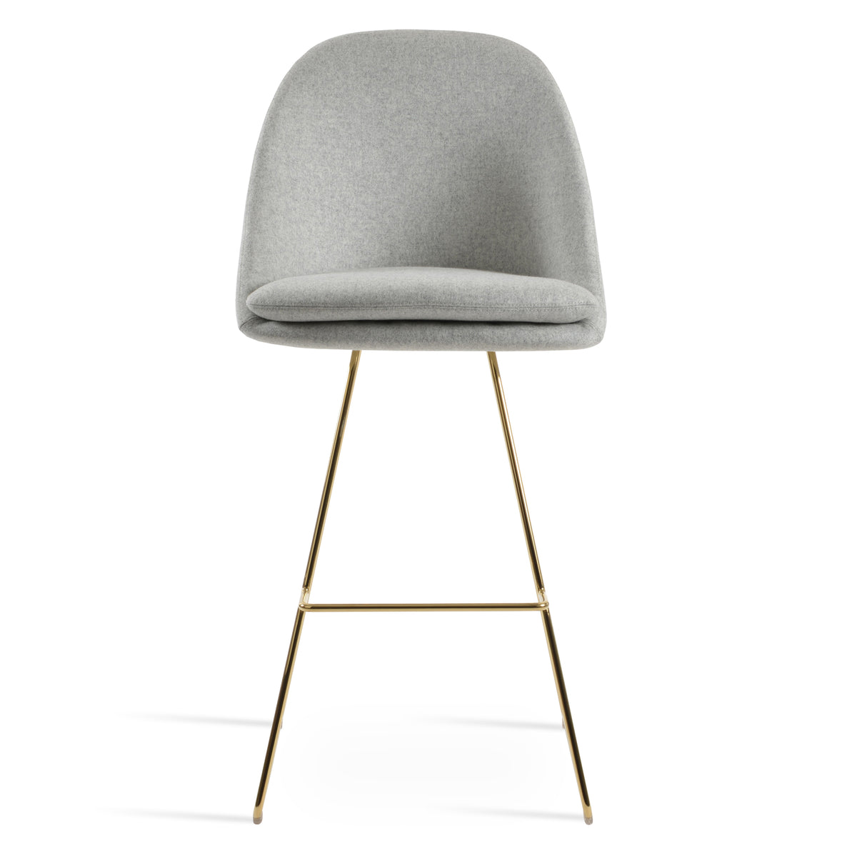 Avanos Wire Stool by SohoConcept, showing front view of avanos wire stool in gold wire/camira blazer silver wool.
