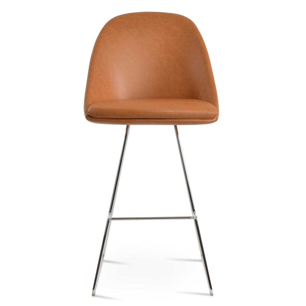 Avanos Wire Stool by SohoConcept, showing front view of avanos wire stool in chrome wire/caramel ppm-fr.