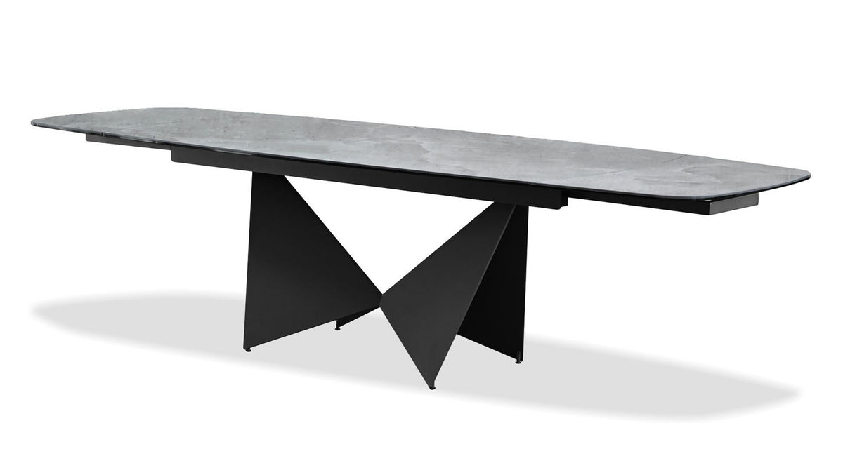 Aventador Double Extension Dining Table by Mobital, showing angle view of aventador double extension dining table