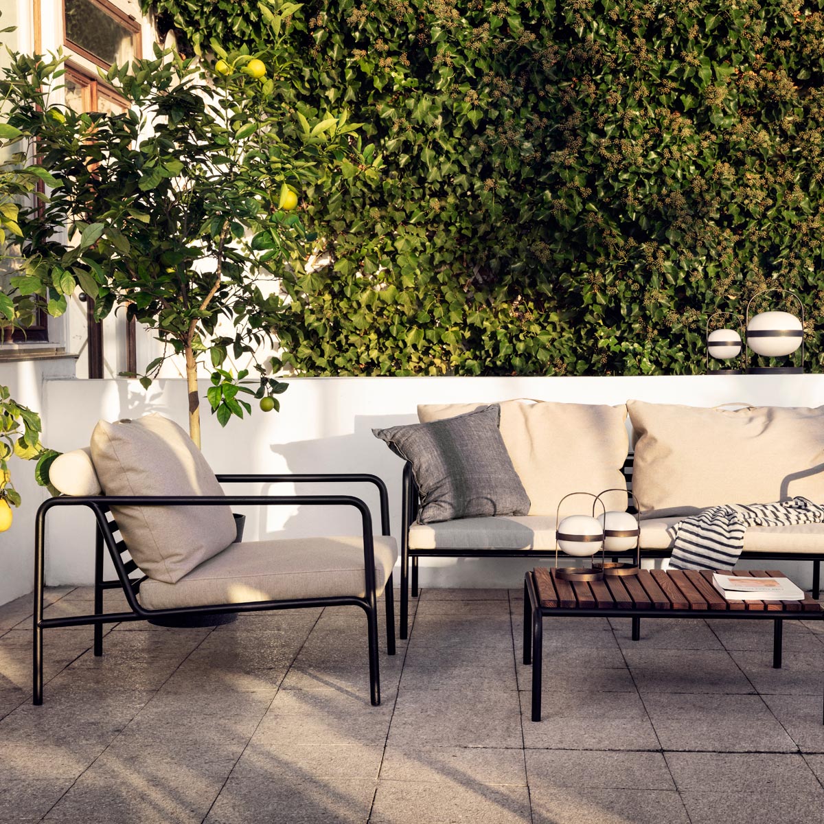 Avon Outdoor Chair by Houe, showing avon outdoor chair in live shot.