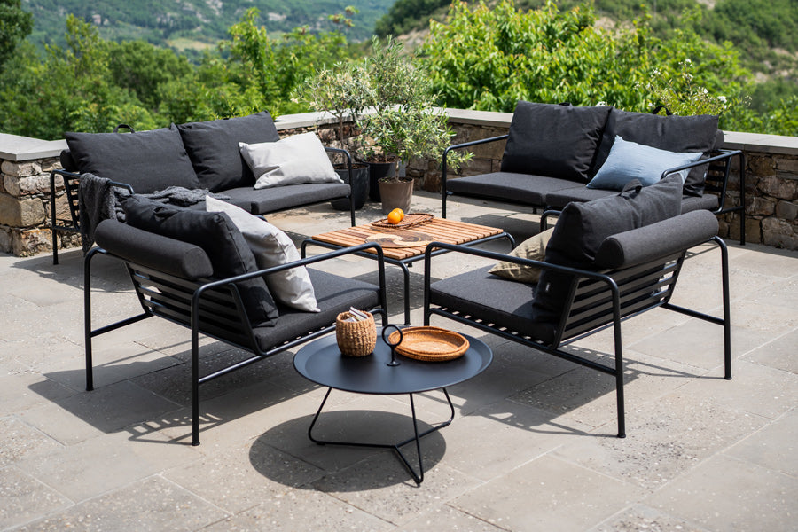 Avon Outdoor Chair by Houe, showing avon outdoor chairs in live shot.