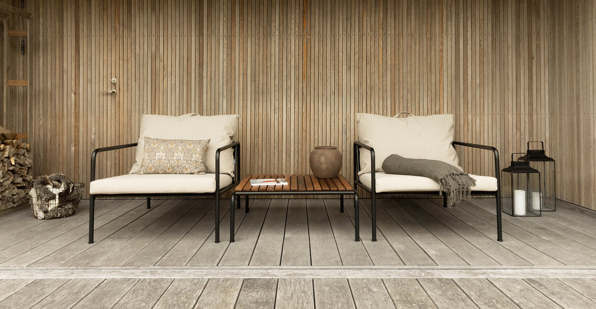 Avon Outdoor Coffee Table by Houe, showing avon outdoor coffee table in live shot.