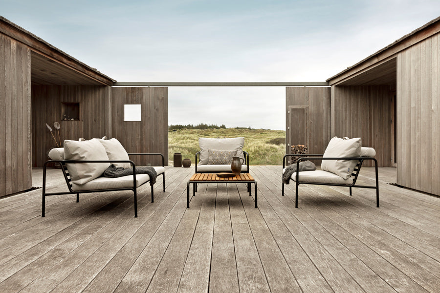 Avon Outdoor Coffee Table by Houe, showing avon outdoor coffee table in live shot.