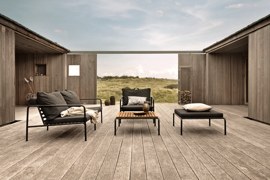 Avon Outdoor Coffee Table by Houe, showing avon outdoor coffee table in live shot.