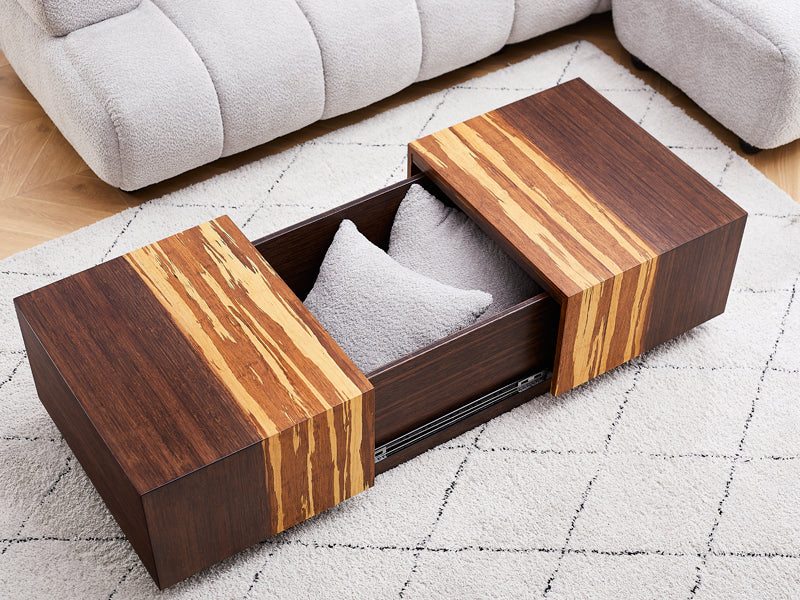Azara Cube Coffee Table by Greenington, showing azara cube coffee table in live shot.