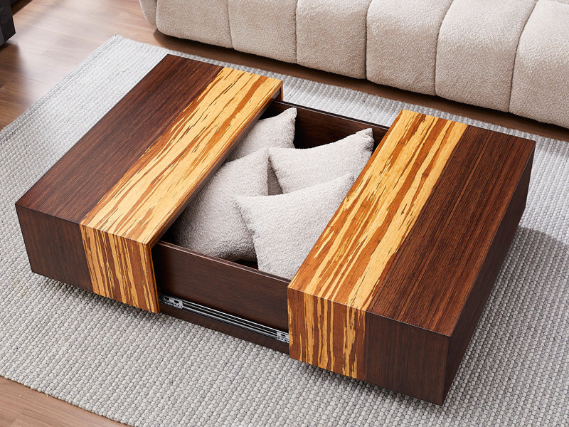 Azara Cube Coffee Table by Greenington, showing azara cube coffee table in live shot.