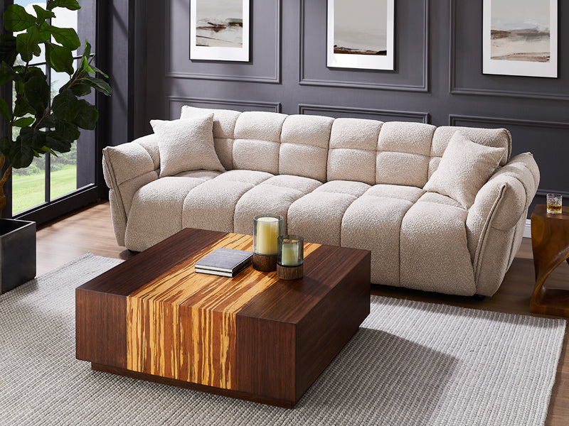 Azara Cube Coffee Table by Greenington, showing azara cube coffee table in live shot.