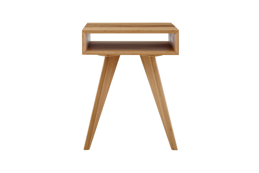 Azara End Table by Greenington, showing front view of azara end table in caramelized exotic tiger.
